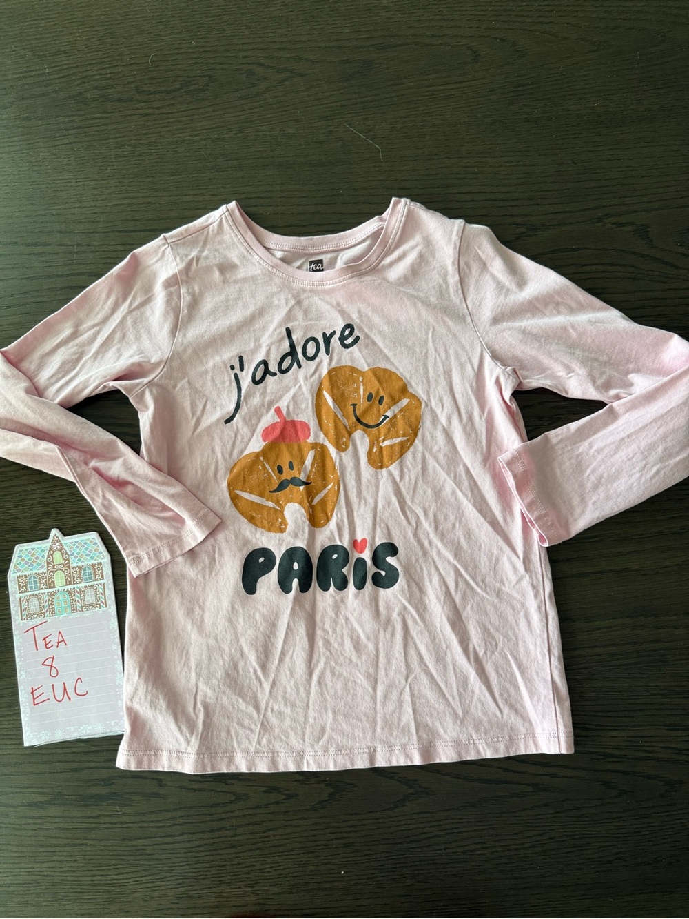 Tea Collection Light Pink 'J'adore Paris' Long Sleeve Tee with Croissant Graphic